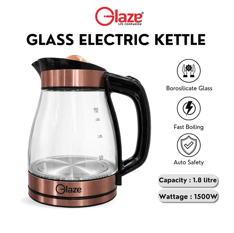 جليز غلاية كهربائية زجاجية سعة 1.8 لتر بقوة 1500 واط | زجاج بوروسيليكات عالي الجودة مقاوم للحرارة | غليان سريع | إيقاف تشغيل تلقائي للسلامة - Image 2